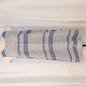 Linen Blue & White Striped Sleeveless Dress